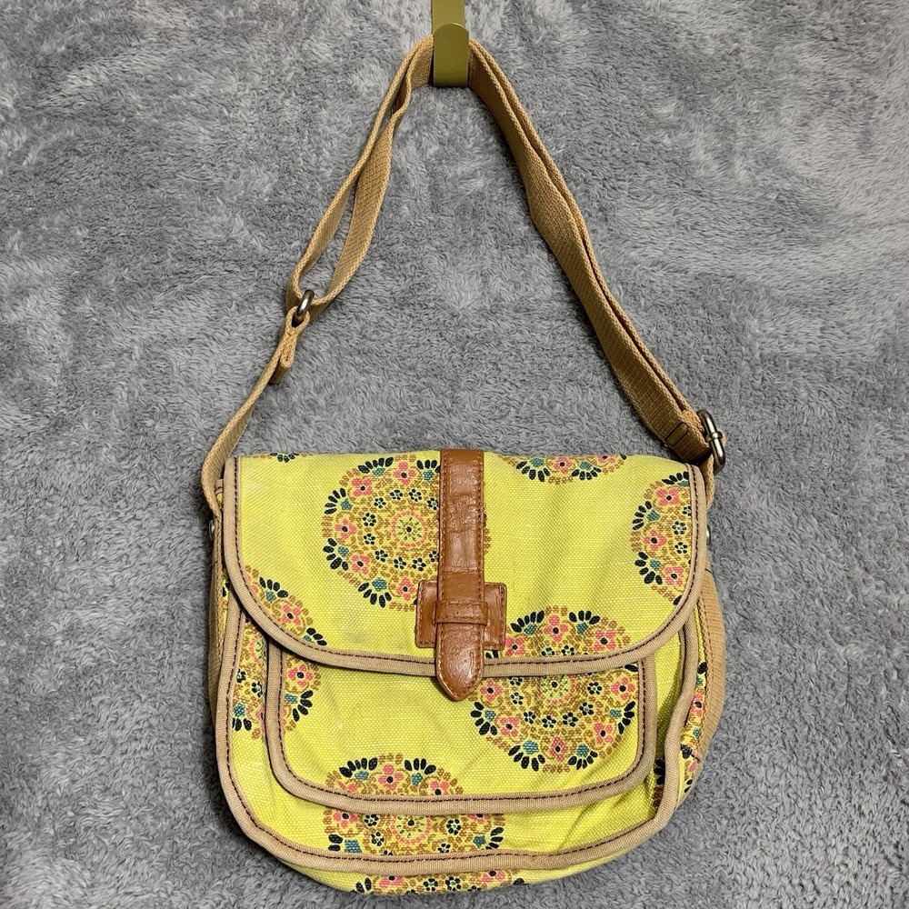 Fossil Crossbody Bag Womens Small‎ Yellow Mandala Floral Canvas Messenger ZB5043
